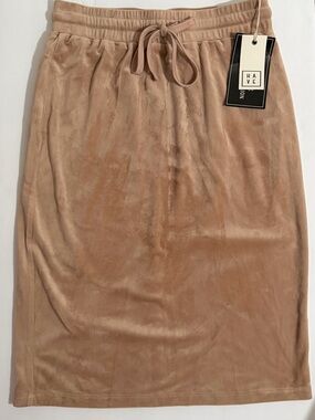 HAVE Blush Tan Velvet Drawstring Pencil Skirt